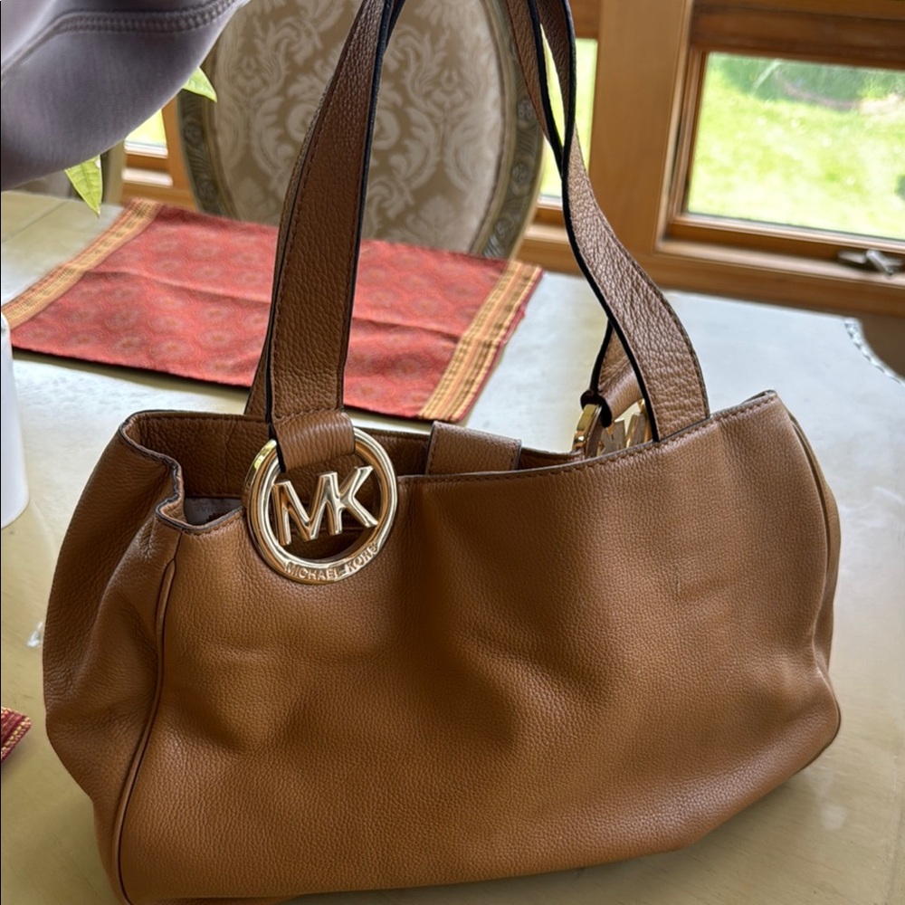 Michael Kors Brown Leather Shoulder Bag with Signature Charm